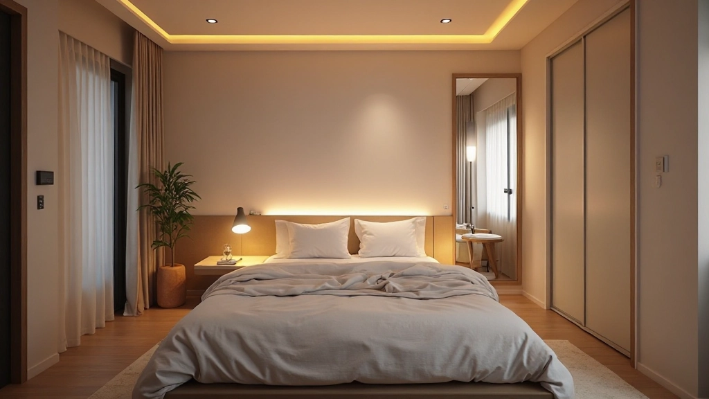 段階的な調光が可能なモダンな寝室照明システムの設計図