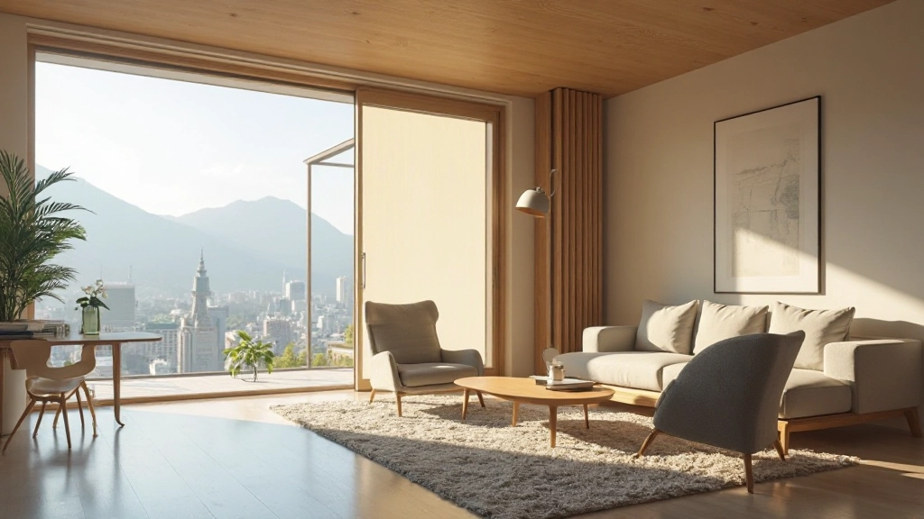 明るい日本のリビングルームに北欧スタイルの家具が配置されている