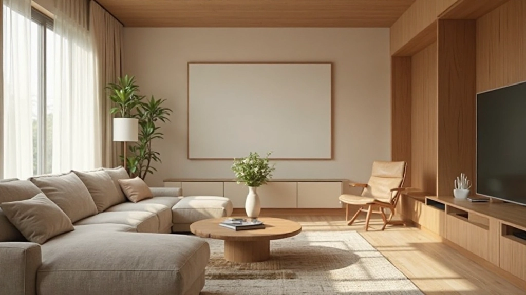 モダンデザインのリビングルームに洗練された家具と照明が配置されている